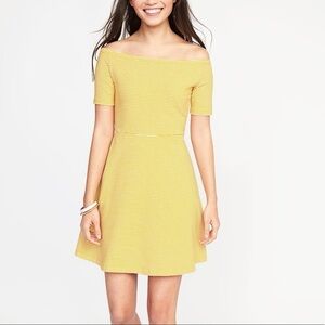 Yellow Striped Off-Shoulder Dress